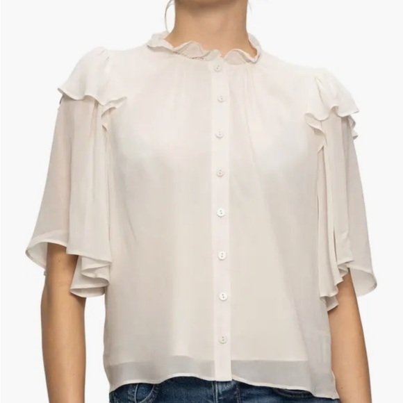 Chic Cream Ruffle Button-Down Blouse - Picture 1 of 4